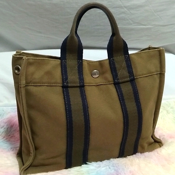 Hermes Handbags - LOW START!! Hermes Fourre Tout PM Green/Navy Blue Khaki Canvas Handbag/Tote
